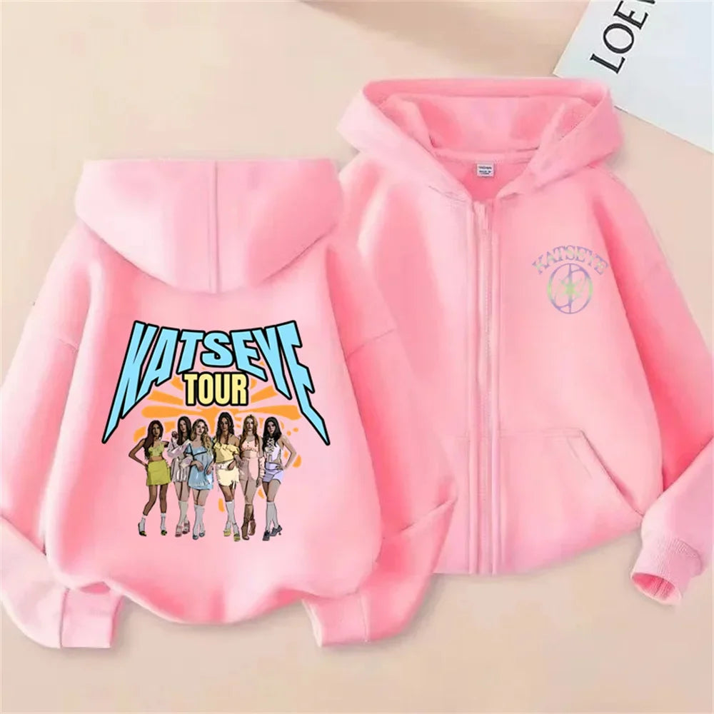 Toddler Girl Clothes Girl Group Katseye Zipper Hoodie Boys Fashion Casual Sweatshirt Movie New Kids KATSEYE Zip UP Hooded Tops