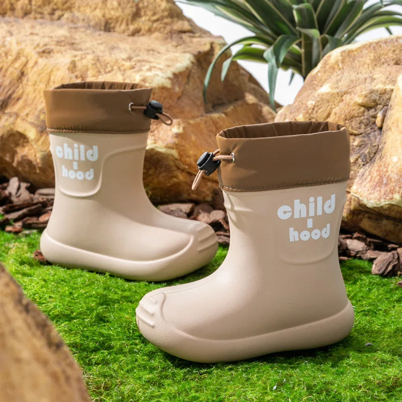Summer Children's Rain Boots Kids Girls' Rain Shoes Waterproof Boys' High Tube Anti-slip EVA Boots Students' Baby Buckle Boots