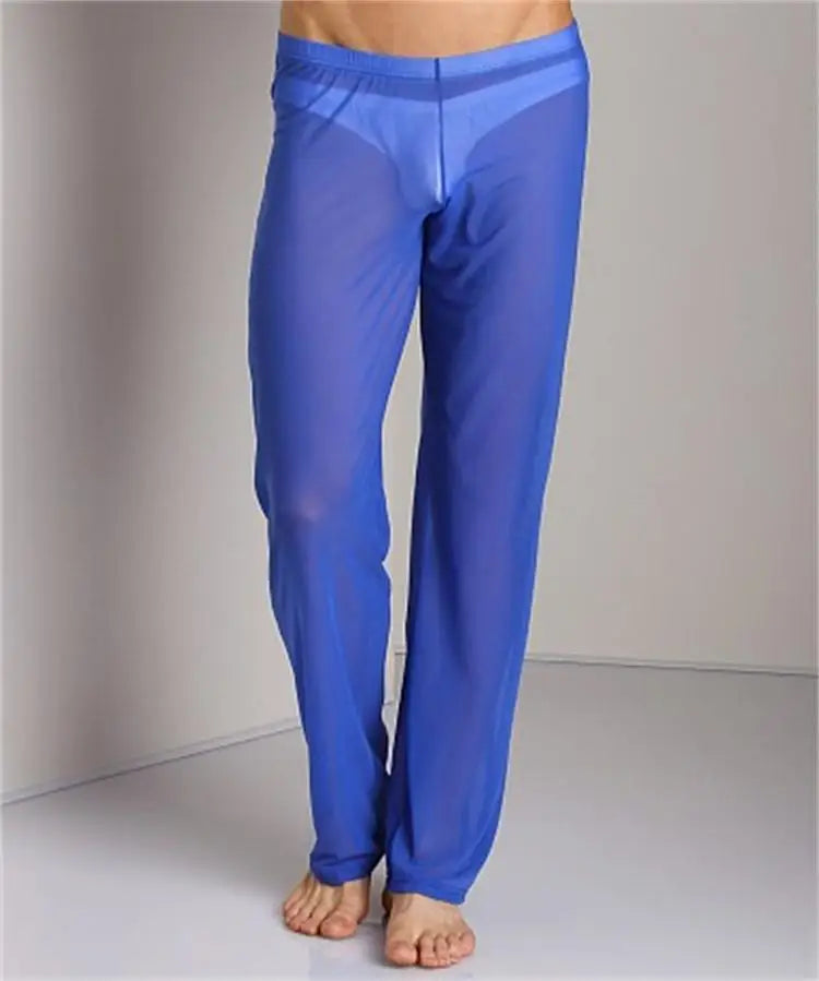Sexy Men's Mesh Pyjamas Pants Low Waisted Sheer Transparent Homewear Trousers Man Lingerie Breathable Sleepwear Pants Leggings