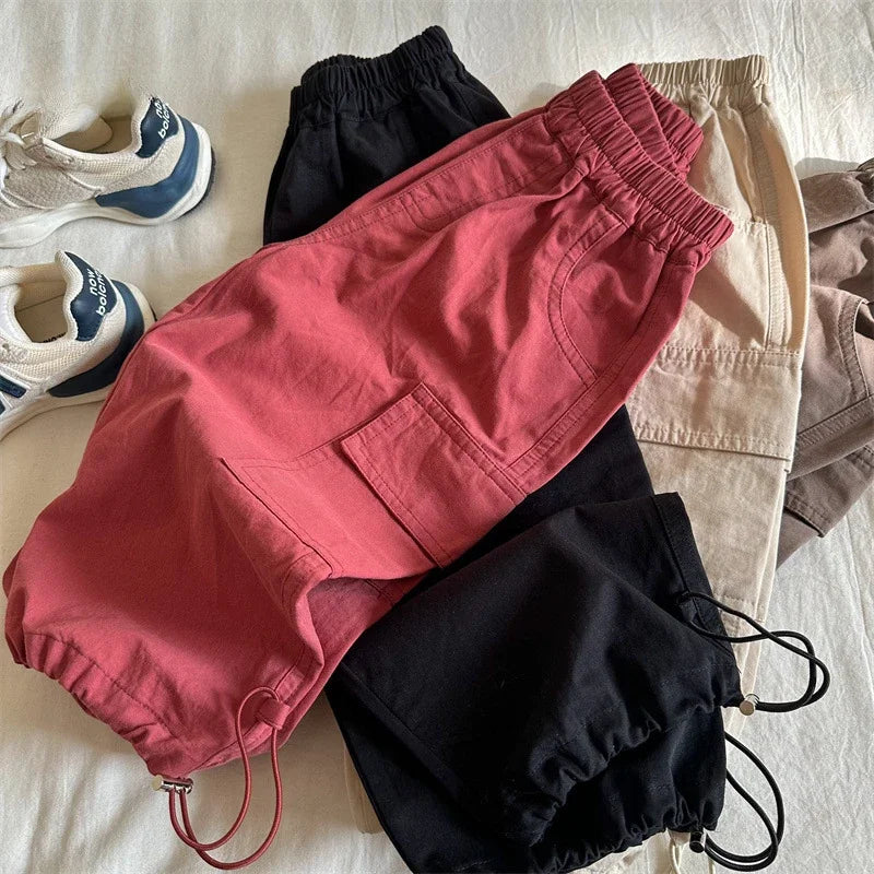 Kids Pants & Capris Autumn New Collection Solid Color Tight-fitting Cargo Pants for Boys and Girls Baby Wide-leg Pants