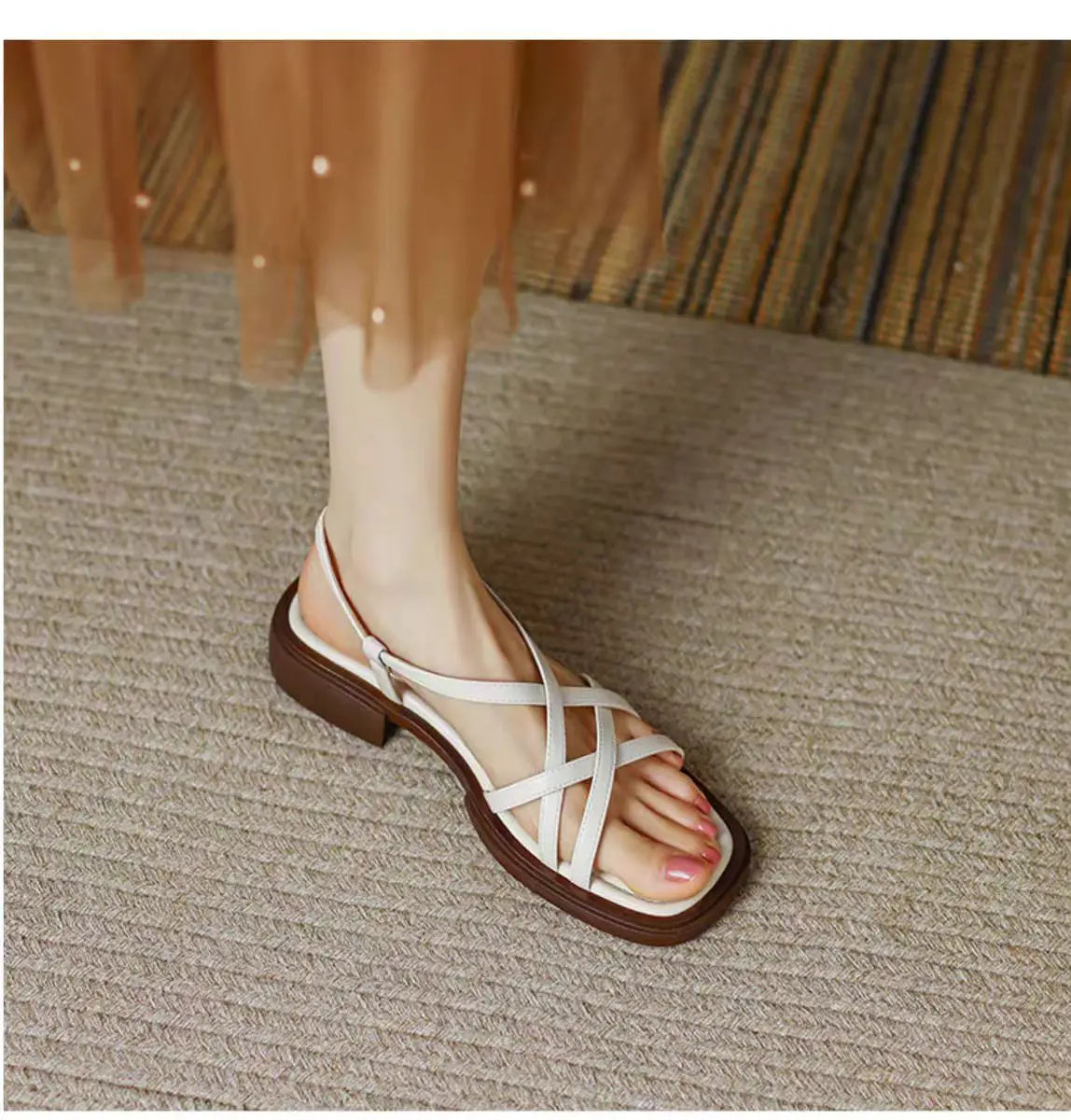 Sandals for Women 2026 Summer Simple Fashionable Flats Elastic Band Outdoor Beach Shoes Casual Ladies Rome Sandals