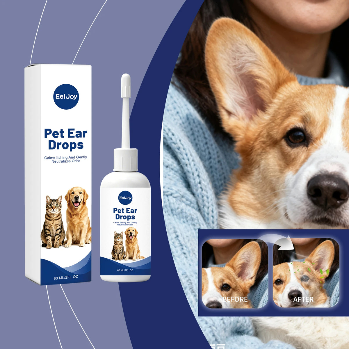 Pet Ear Cleaning Drops - Gentle, Universal, Soothing and Hydrating Formula for Dogs and Cats to Remove Earwax and Odor