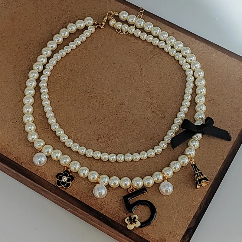 Women  trendy   Choker Pearl Necklace earring  Ladies  Jewelry set Party Accessories