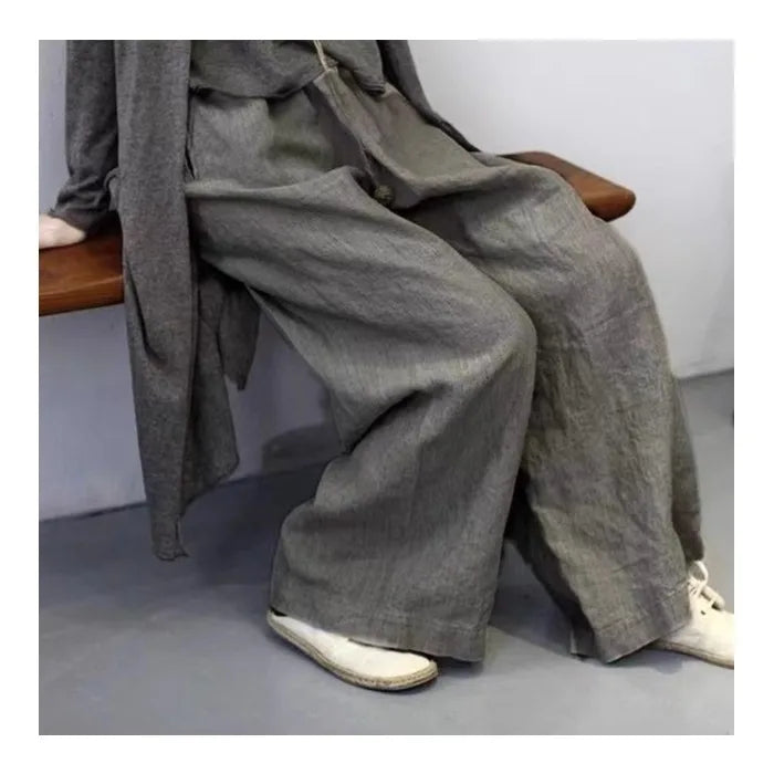 New Season Cotton Linen Dyed Pants Women's Artistic Casual Loose Yoga Wide Leg Pants High Waist Straight Cut Commute Sle