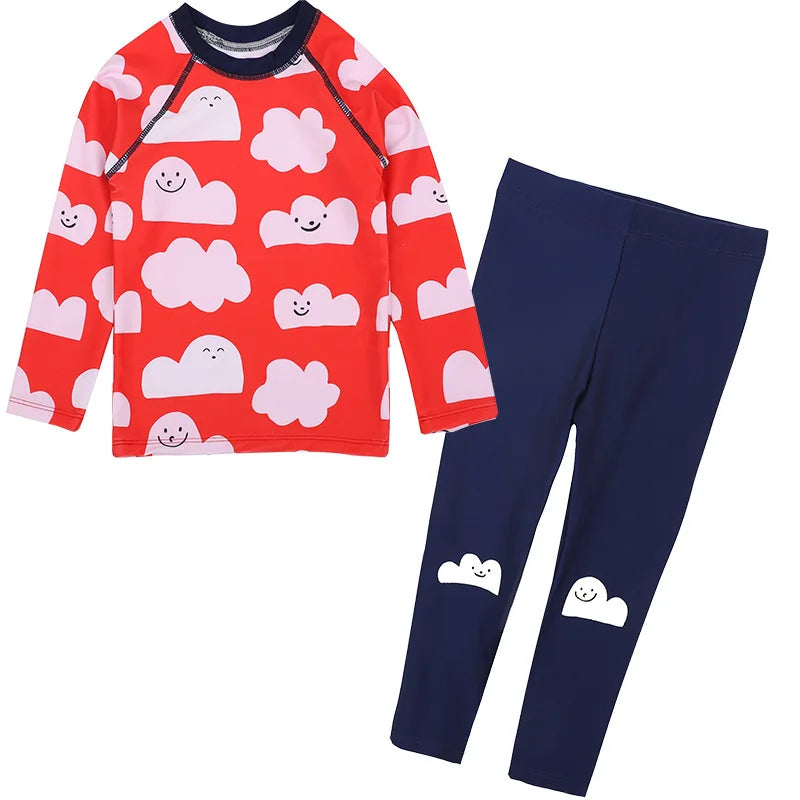 Cartoon Two Piece Swimwear for Girls Boys 2026 New Cartoon Sun Protection Quick-Drying Swimsuit for Kids Children Swimwear