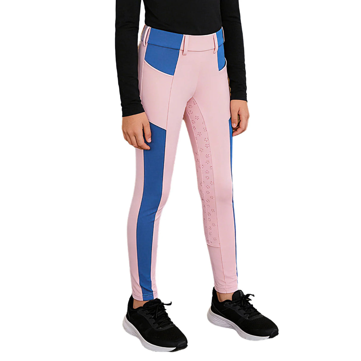 Kids Boys Girls Horse Riding Sports Pants Anti-skid Full Seat Color Block Equestrian Leggings for Gym Cycling Casual Daily Wear