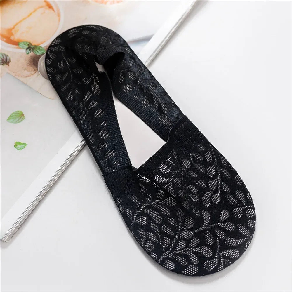 Women Invisible No Show Socks Hollow Out Mesh Lace Sock Slippers Socks Silicone Non-slip Summer Low Cut Ankle Boat Socks Women