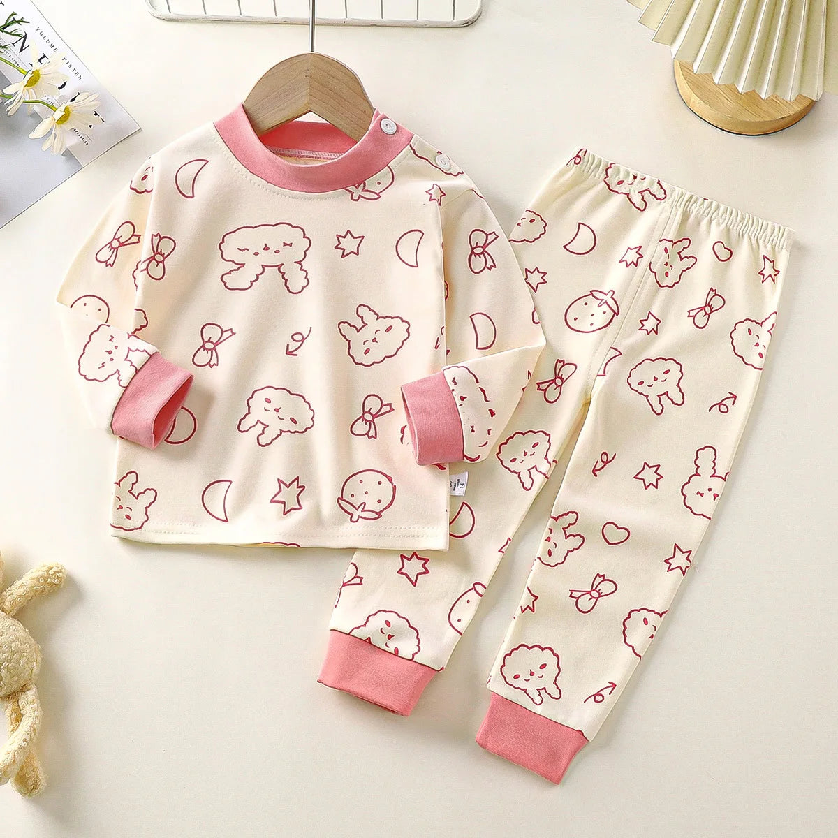 Boys Girls Autumn Pure Cotton Pajamas Kids Cartoon Print Long Sleeve T-Shirt Tops + Pants Pyjamas Baby Underwear Clothing Sets