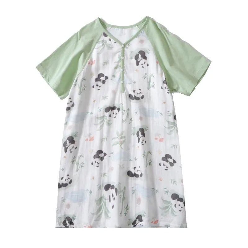 Lightweight Gauze Children's Summer Pajamas Breathable Cartoon Printed Girls' Nightgown Cute One-Piece Pajamas