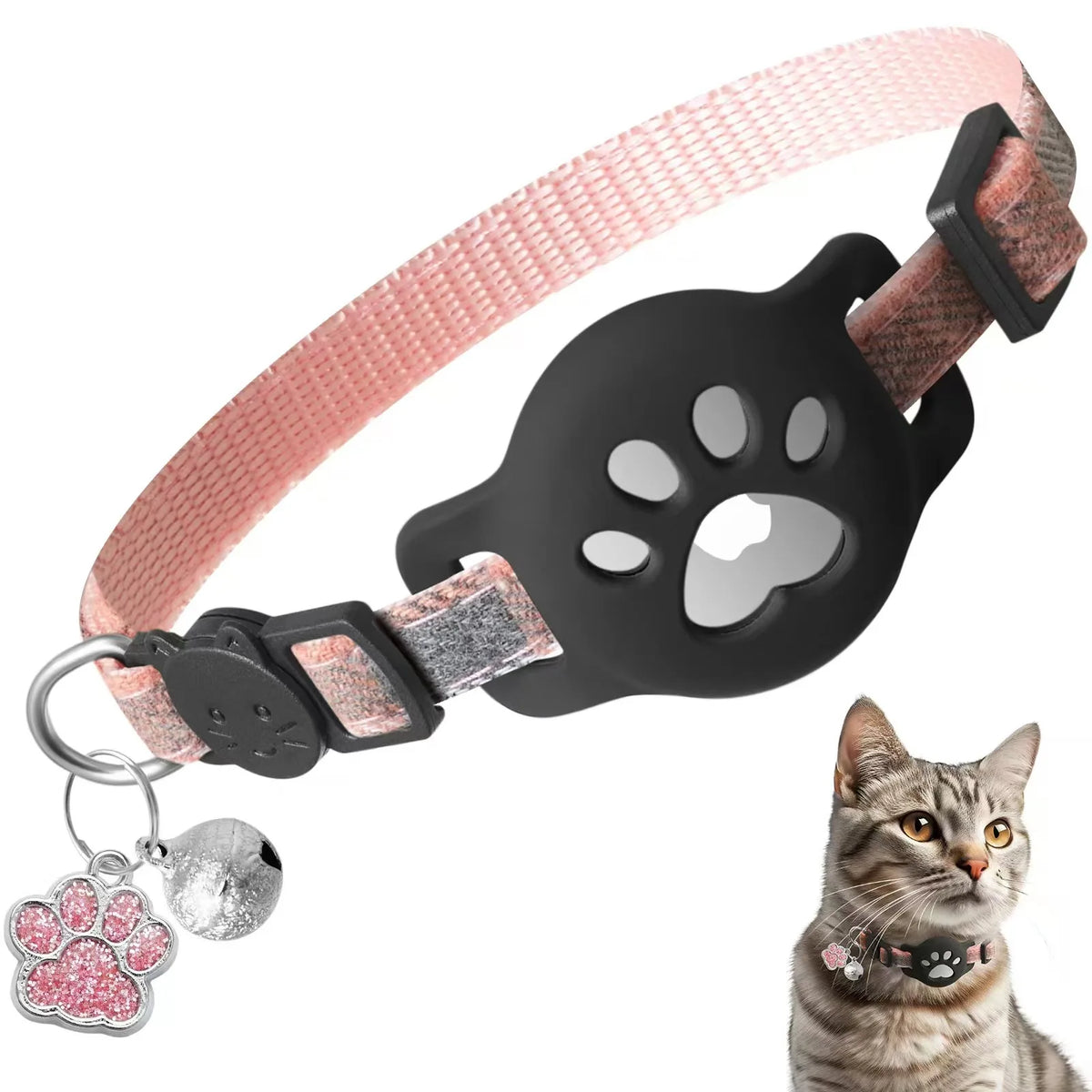 Pet Collar for Airtag Cat Collar Paw Bell Pendant Collar Locator Collar GPS Trackers Pets Accessories (Excluding Tracker)