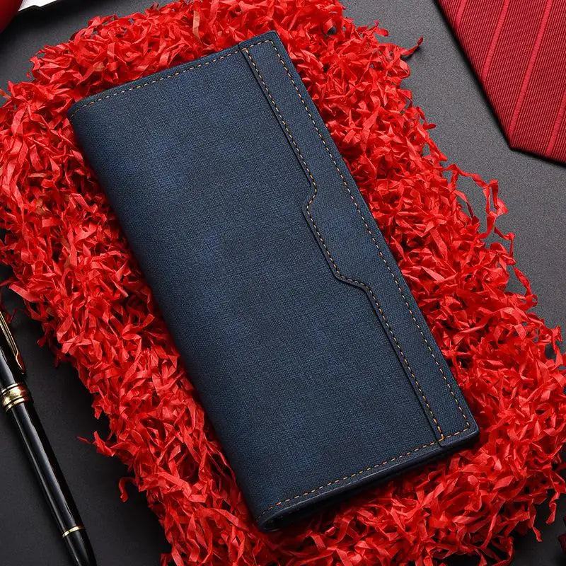 Men's Wallet Men's Long Wallet Vertical Thin Youth Soft Leather Clip Multiple Card Slots Large Capacity Fashionable Suit Bag