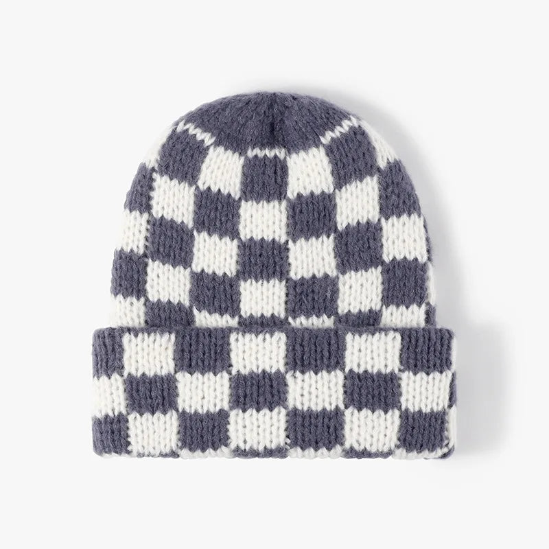 Winter Hats for Woman New Men Beanie Knitted Hat Girl Black White Check Plaid Chess Beanie Gorros Warm Bonnet Ladies Casual Cap