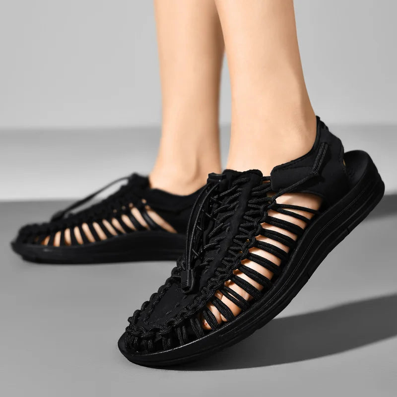 Women Sandals Fashion Handmade Weaving Design Beach Slippers Men Summer Breathable Casual Flat Sandals Outdoor Couples Big Size