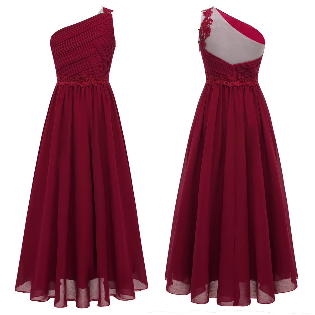 Kids Flower Girls Dress One Shoulder Pleated Evening Wedding Party Formal Occasion Long Maxi Junior Bridesmaid Tulle Dresses