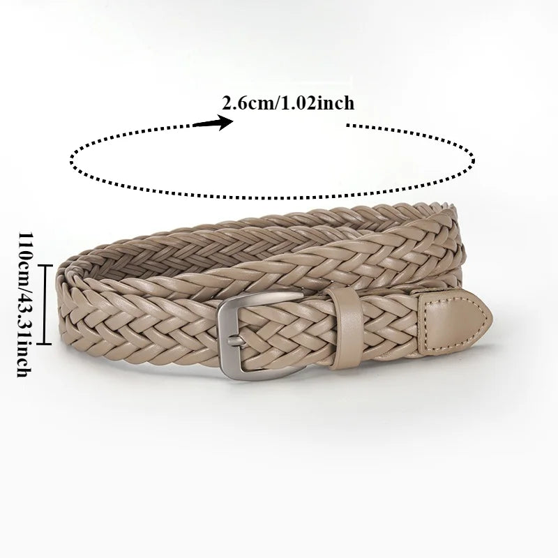 SimpleTrendy Braided Women’s Belt  Minimalist Retro Slim Waist Belt Casual and Versatile Jeans Belts with Buckle for Women