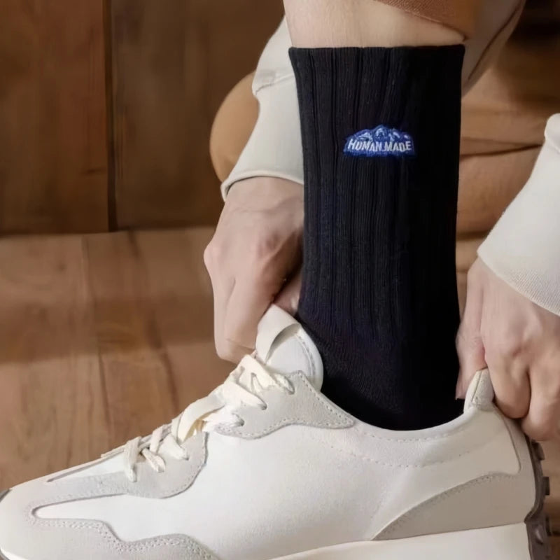 Sock Men's Spring Summer Retro Ribbed Mid-Calf Socks Trendy Breathable Comfort Casual Daily Wear Socks Fashion Sports Crew Socks