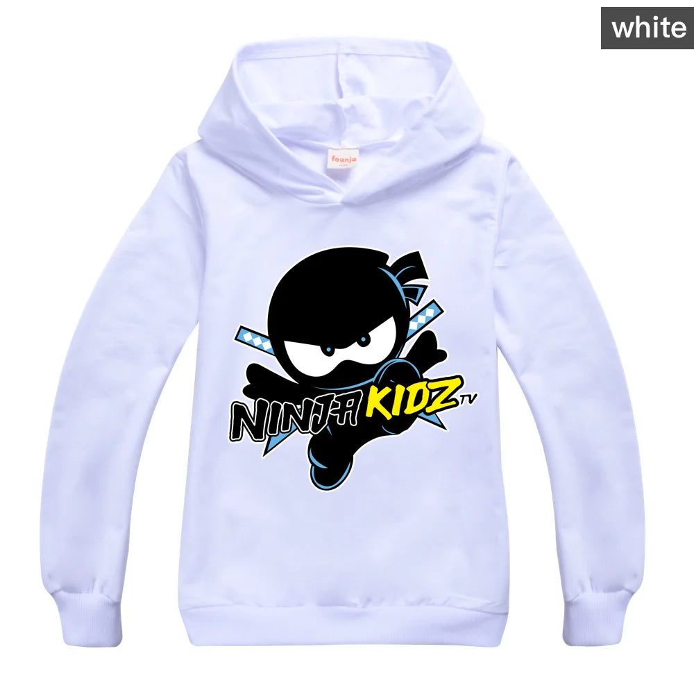 Kids Funny NINJA KIDZ Hoodies Boys Casual T Shirt Cartoon Long Sleeve Children T-Shirts Spring fall Girls Tops Children Clothes