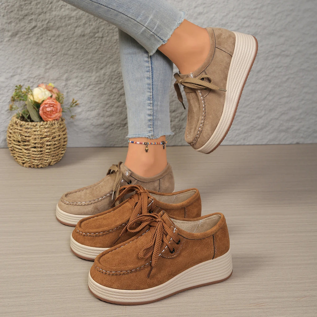 Women's Sports Shoes Spring Autumn Fashion Platform Sneakers Lace-up Round Toe Wedges Casual Comfortable Women's Shoes