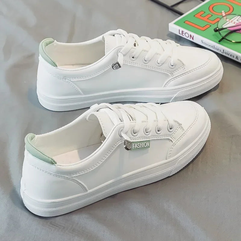 Outdoor Walking Trainers Women Running Shoes Summer Fashion White PU Leather Lace-Up Breathable Jogging Casual Sneakers De Mujer