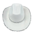 Women Vintage Western Black Cowboy Hats Shiny Sequined Wide Brim Thick Cap for Club Party Outdoor Camping Riding Sun Protection
