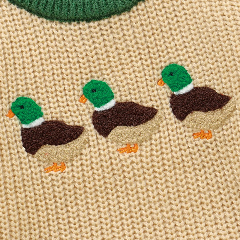 Infant Baby Sweaters Knitted Boy Girl Pullovers Long Sleeve Autumn Newborn Kid Clothes Fashion Pink Solid Cute Cartoon Duck Tops
