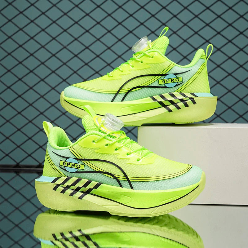Kids Boys Rotary Buckle Running Shoes, Breathable Mesh, Shock-absorbing Thick Sole, Ideal for Sports & School Activities