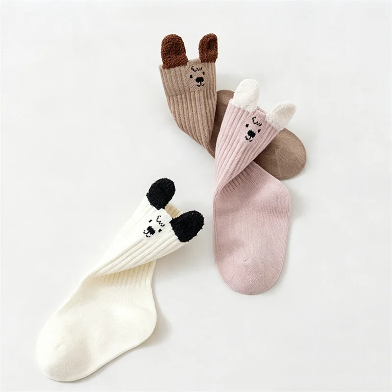 3Pairs Cute Kids Socks For Girls Boys Soft Cotton Baby Toddler Boy Girl Sock Cartoon Children's Short Socks Autumn Winter 0-5Yrs