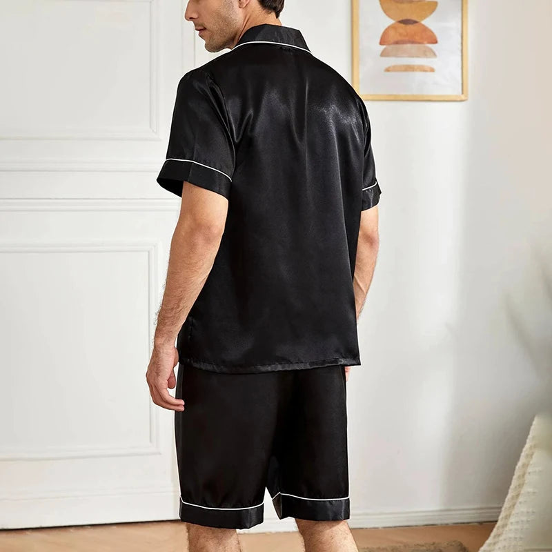 2 Pcs Men's Cozy Pajama Sets Solid Color Short Sleeve T-Shirts And Elastic Shorts Comfortable Gentle Style Loungewear For Summer