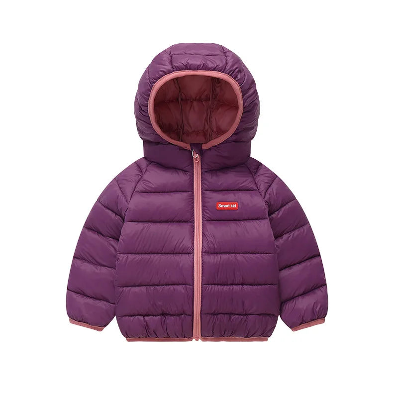 Children's Jacket Boys Girls Korean Autumn Winter Solid Color Hooded lightweight and Warm Autumn Winter Windproof Cotton Jacket
