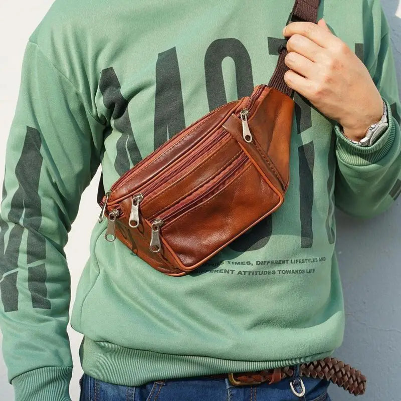 Men's Waist Pack Leather Bag Waist Belt Bag Male Leather Fanny Pack Fashion Luxury Small Shoulder Bags For Men