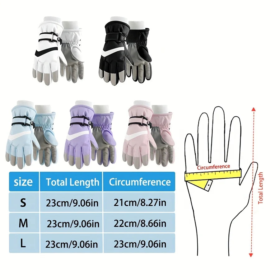 Children's Winter Ski Gloves Heavy Duty Warm Windproof Outdoor Sports Gloves Kids Boys Girls Ski Gloves for 3-14Y Ski Gloves