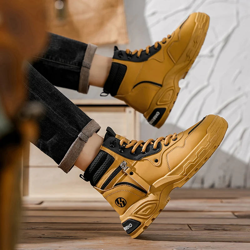 Men's boots spring and autumn new soft-sole non-slip leisure boots fashion Joker outdoor high-top boots youth comfort work boots