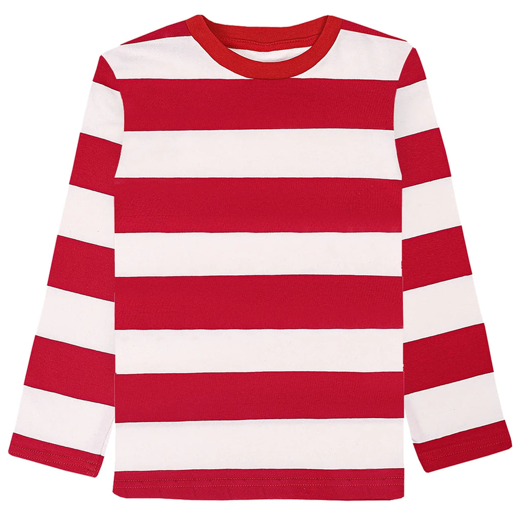 Kids Red and White Striped Shirts Boys Girls Halloween Cosplay Costumes Toddler Christmas Long Sleeve Casual Cotton T Shirts