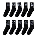 10 Pairs of Men Mid-Length Socks with Graffiti Funny Faces Unique Street Trends Moisture Wicking and Sweat Wicking