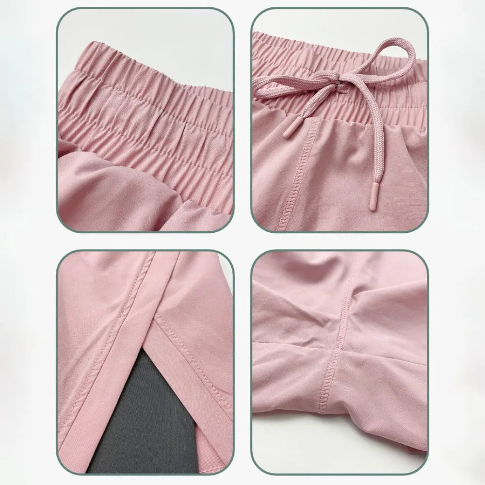 Tennis Tights and Shorts 2 in 1 with Hidden Pocket, Stretchy Yoga Leggings Sport Women Fitness Push Up Gym Cycling Pants