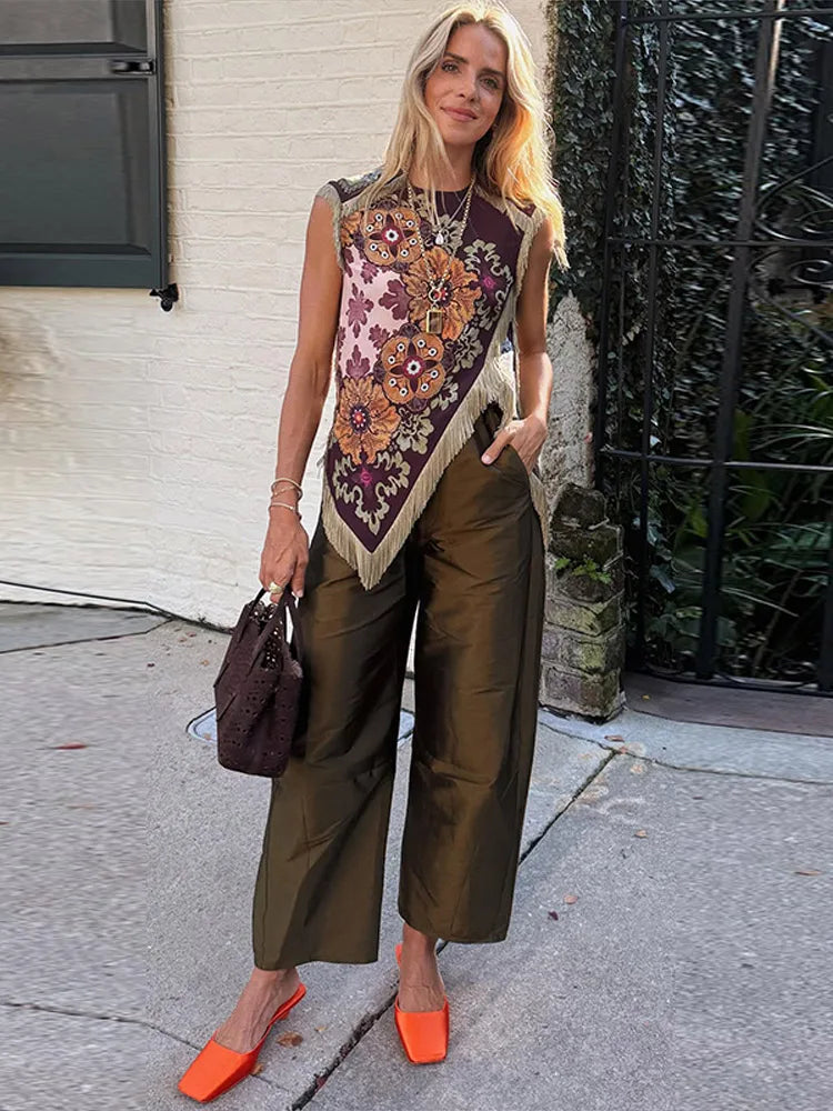 Fashion Tassel Patchwork Floral Printed Dresses Elegant Sleeveless Female Irregular Dresses 2026 Summer Lady Beach Party Robes