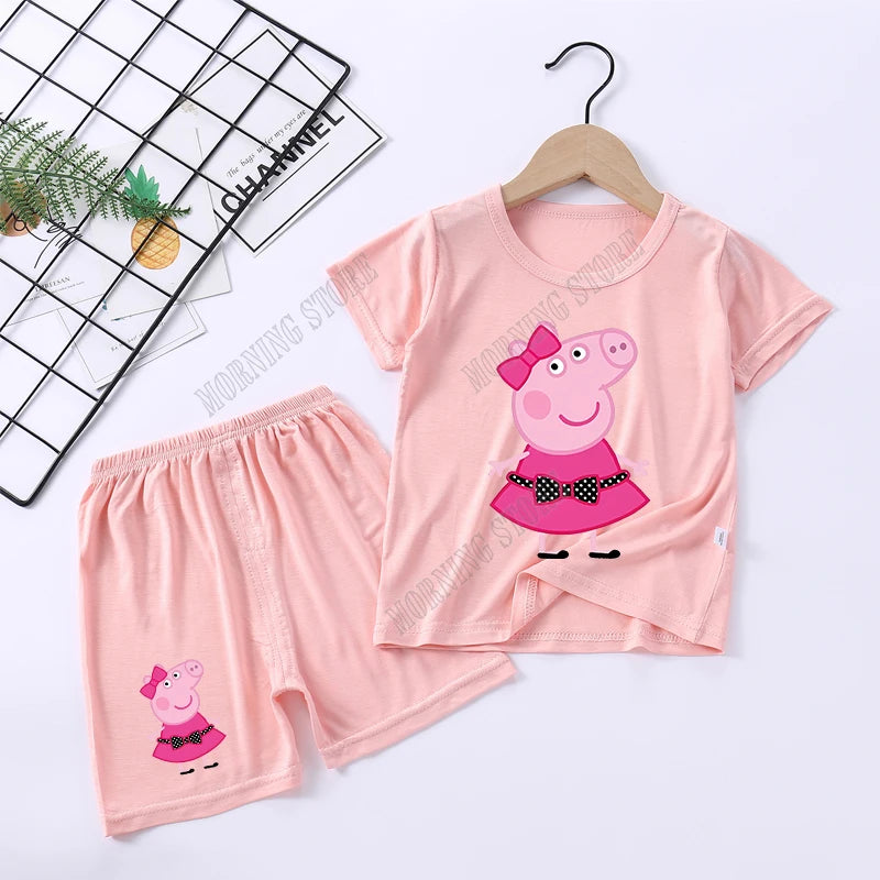 Peppa Pigs Children Pyjamas Sets Cartoon Girls boys Sleepwear Short Sleeved Clothes Kid Pajamas Set Baby Shirt Tops Clothing