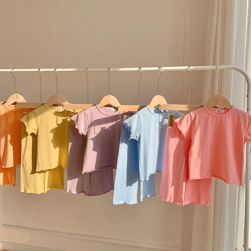 Children's Odell Suit Girls' Candy Color Short-sleeved Air-conditioned Clothes Baby Pants Pajamas Home Clothes