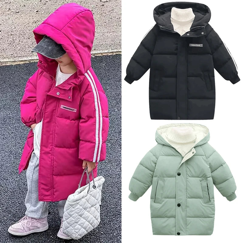 Children's Coat Winter Thickened Warm Letter Printed Boys' Cotton Jacket, Ages 3-10 Long Sleeved Zippered Girls' Coat