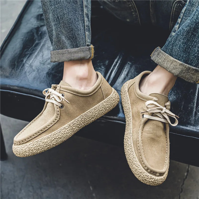 Fashion Loafers for Men's Suede Leather Casual Shoes Lace-up Men Light Comfortable Driving Flats Mens Outdoor Oxfords Shoes