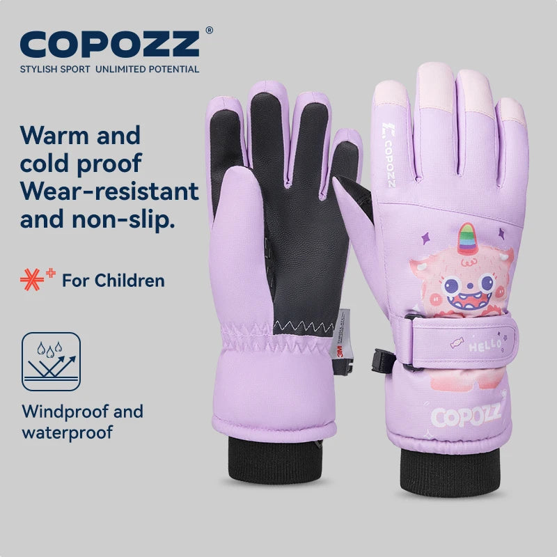 COPOZZ Cartoon Children Winter Gloves for Girls Boys Thick Waterproof Kids Ski Gloves Snowboard Riding Cycling Child Snow Gloves