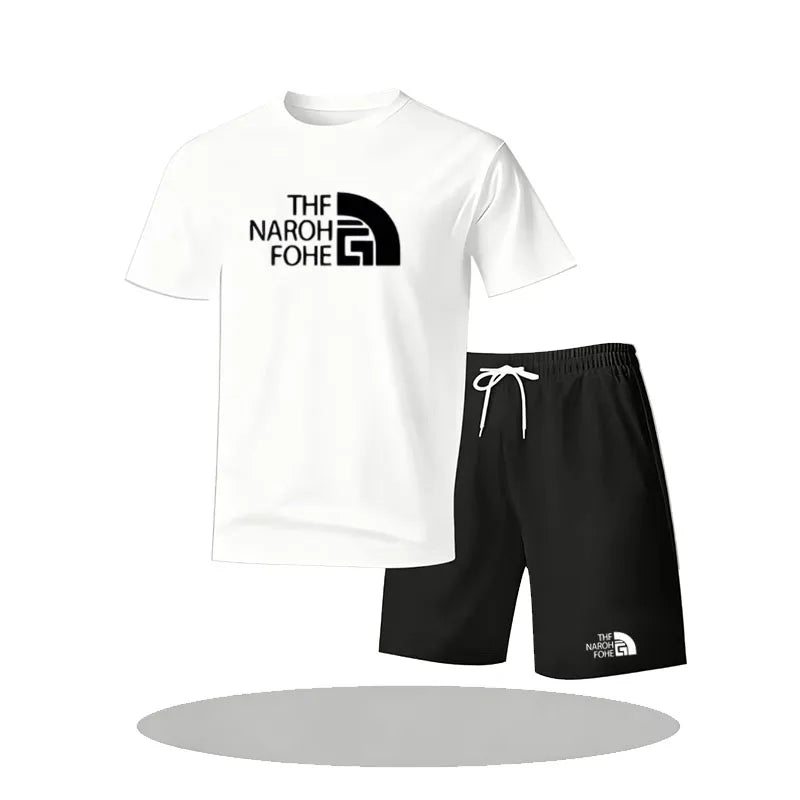 Men's Summer Fitness Sportswear Set Short-Sleeved T-Shirt & Shorts Two-Piece Breathable Quick-Drying Casual Sportswear