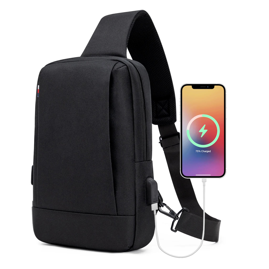 Men Bag Fashion New Solid Color Men Chest Bag Outdoor Casual Fashion One Shoulder Crossbody Bag Nylon USB Charging Shoulder Bags