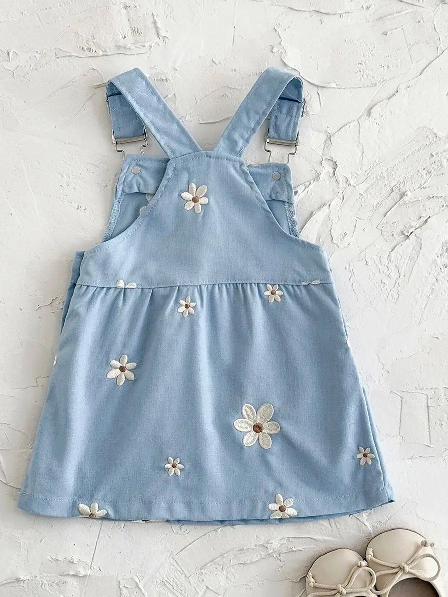 Toddler Infant Girls Denim Dresses Flowers Embroidery Strap Knee-Length Kids' Dresses One-piece 0-3 Years Overall Girl Clothes
