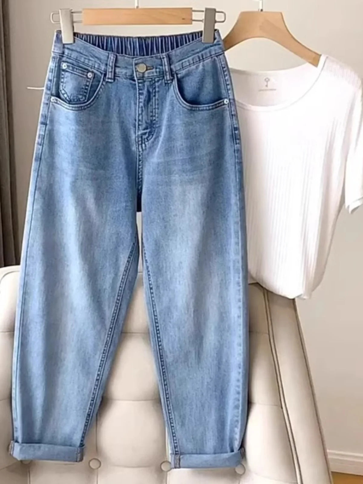 Summer New Sle Thin Large Size Women's Jeans Loose Covering Meat Harlan Pants Trendy Pear ape Body Fat Sister MM