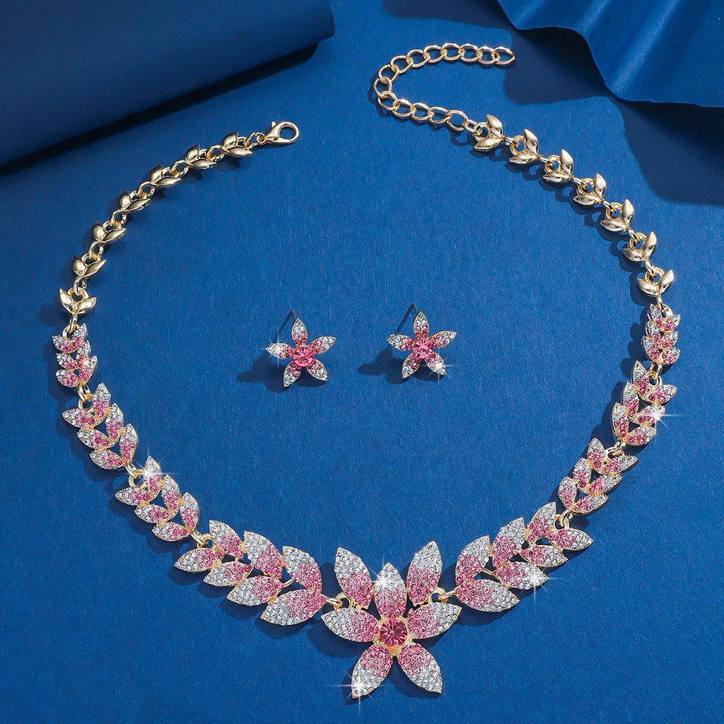 Women's Euro USA Fashion Brides Jewelry Set, Full-Diamond Necklace & Earrings, Elegant Jewelry for Wedding Ceremonies & Party