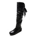 Shoes For Women  Knee High Boots Red Black White Tall Boots Woman Pleated Low Heel Casual Leather Female Long Shoes