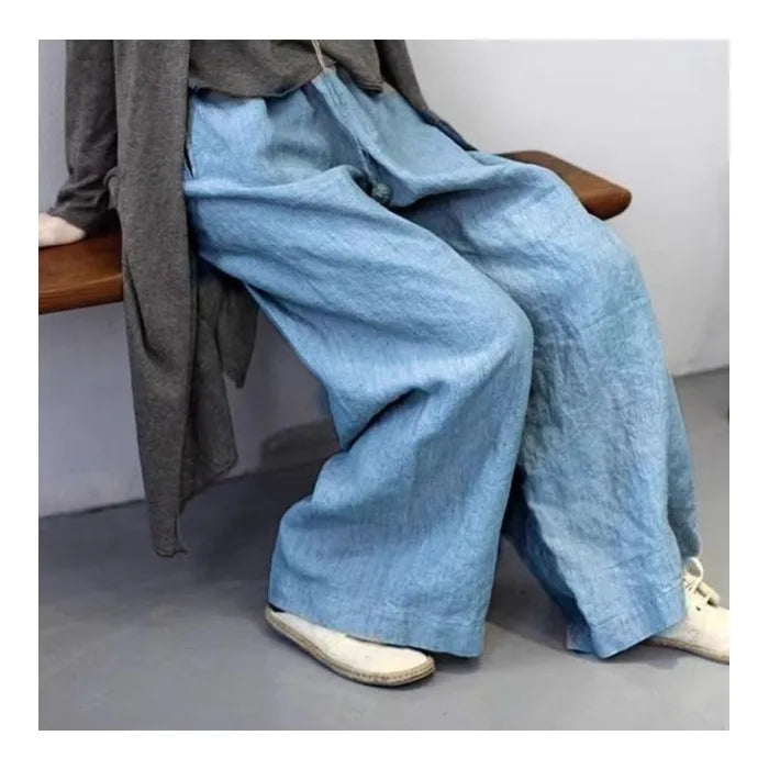 New Season Cotton Linen Dyed Pants Women's Artistic Casual Loose Yoga Wide Leg Pants High Waist Straight Cut Commute Sle