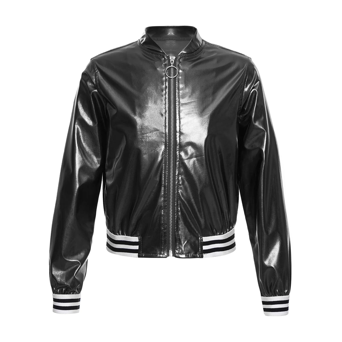 Kids Girls Shiny Sequins Hip Hop Jazz Dance Jacket Long Sleeve Zipper Bomber Coat Outerwear Disco Stage Performance Streetwear