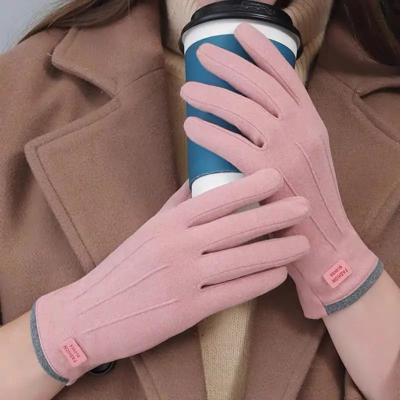 Women Gloves Autumn Winter Fleece Fashion Warm Elastic Touch Screen Windproof Cycling Windproof Business Lady Velvet Gloves